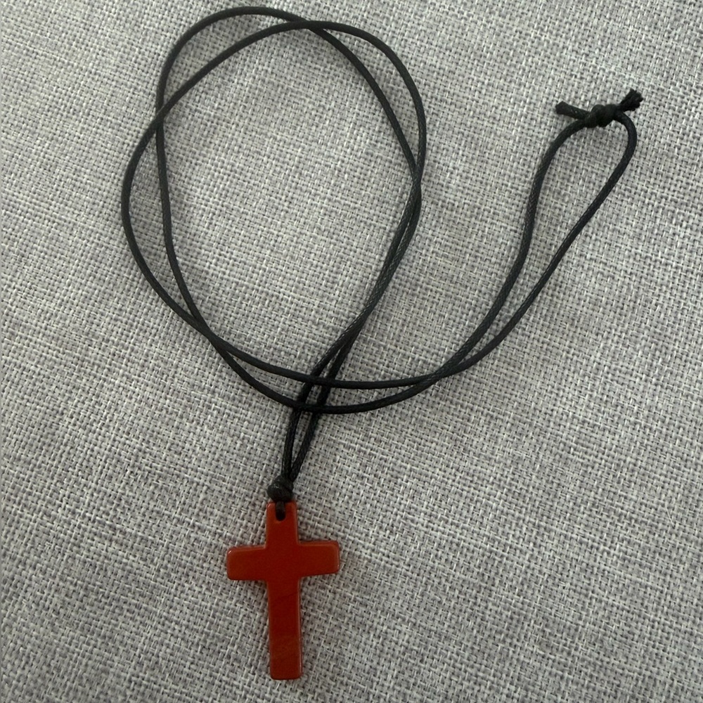 Red Jasper Cross Pendant Necklace on Black Cord | Boho Christian Jewelry